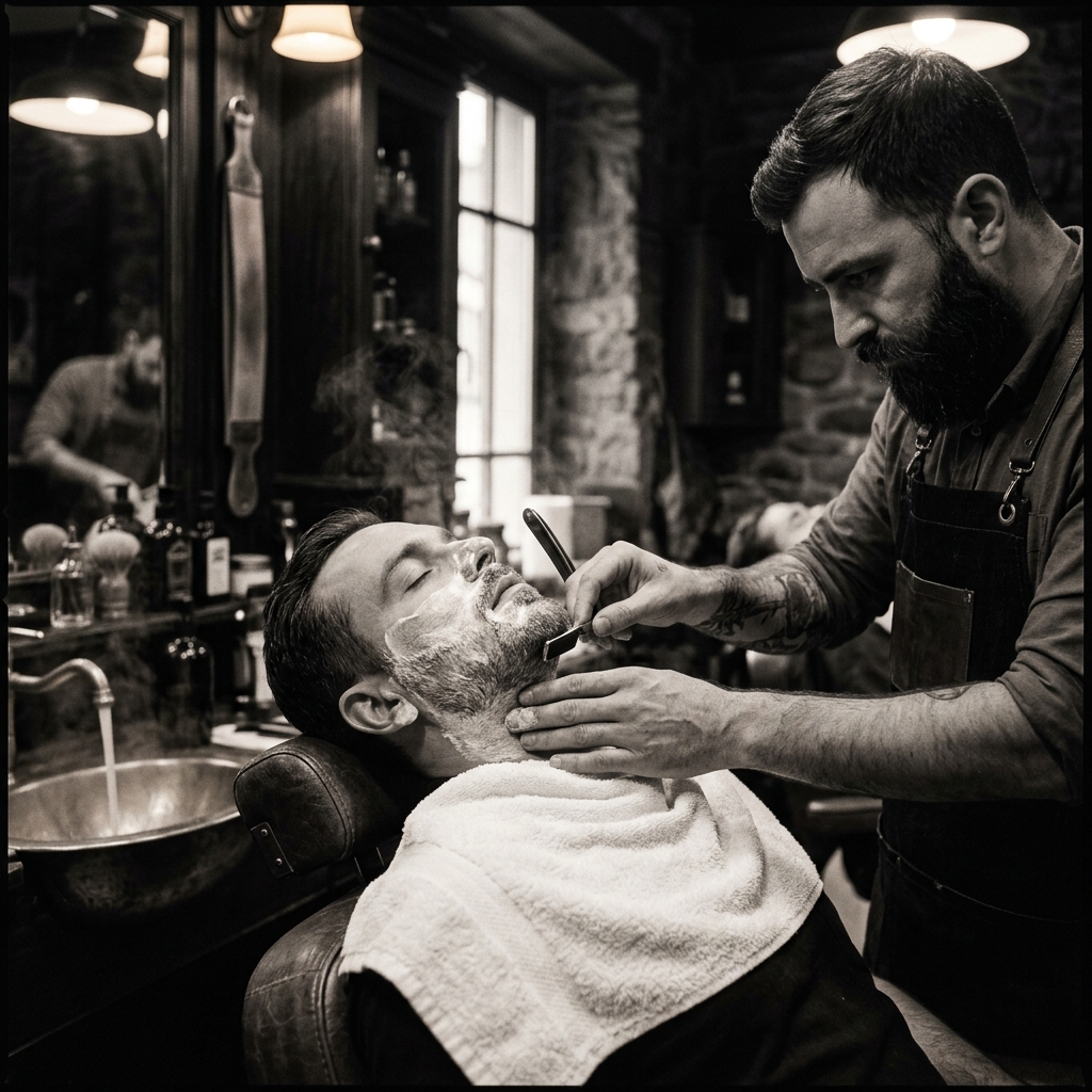 Ritual de afeitado clásico con navaja en Corte 0 Academia de Barbería